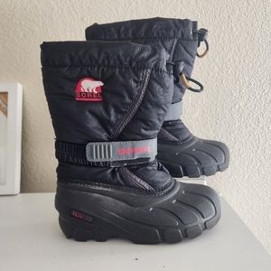 Sorel Black and Pink Kids Snow Boots